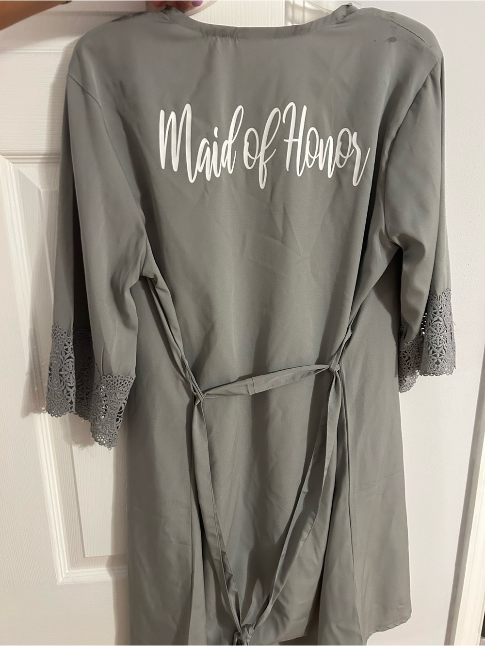 Maid of Honor Gray Lace-Trim Robe